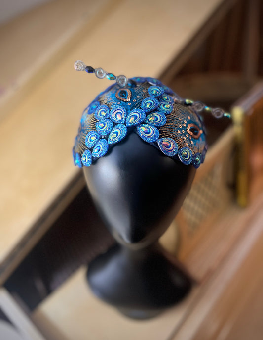 Shades of Blue Peacock Double-Cup Fascinator