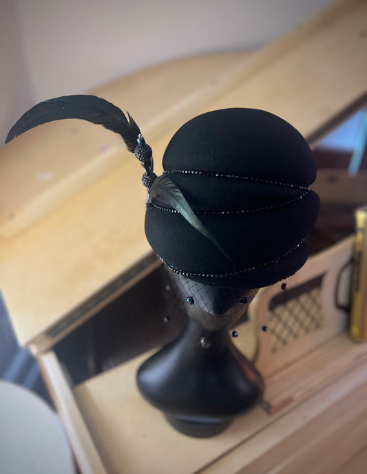 Circa 50's Designed Black Genuine Felt Turban